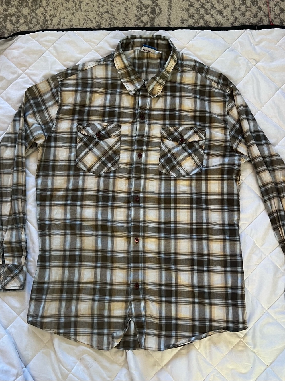 Vintage Hurley Olive, Cream & Gray Plaid Button-Down Shirt